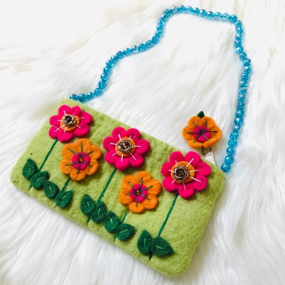 Rock Design Handbags - NWT Felt Hand Embellished One Of A Kind Handbag